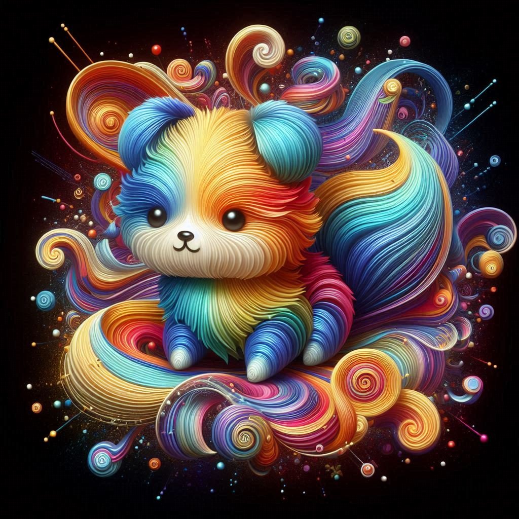 A mesmerizing depiction of a cat formed entirely from vibrant, flowing energy lines, radiating a mystical and dynamic aura.