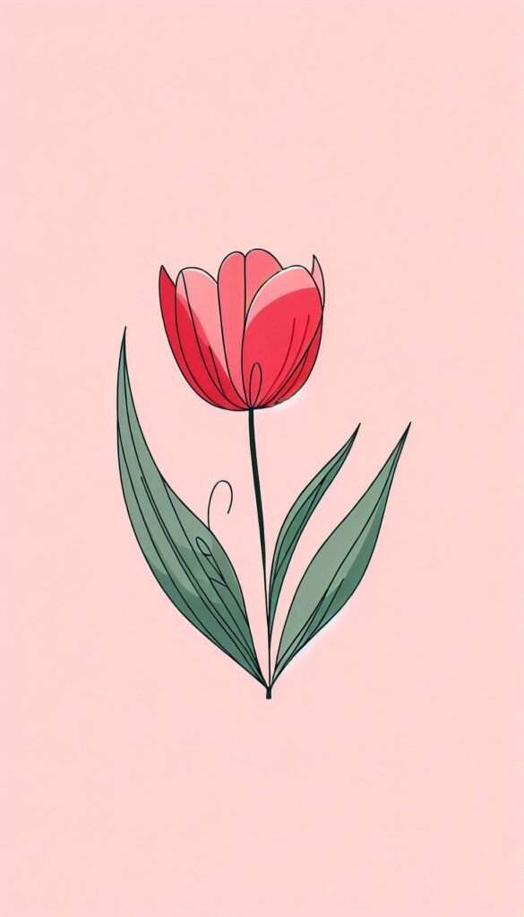 A beautifully illustrated red tulip with delicate petals, standing gracefully.