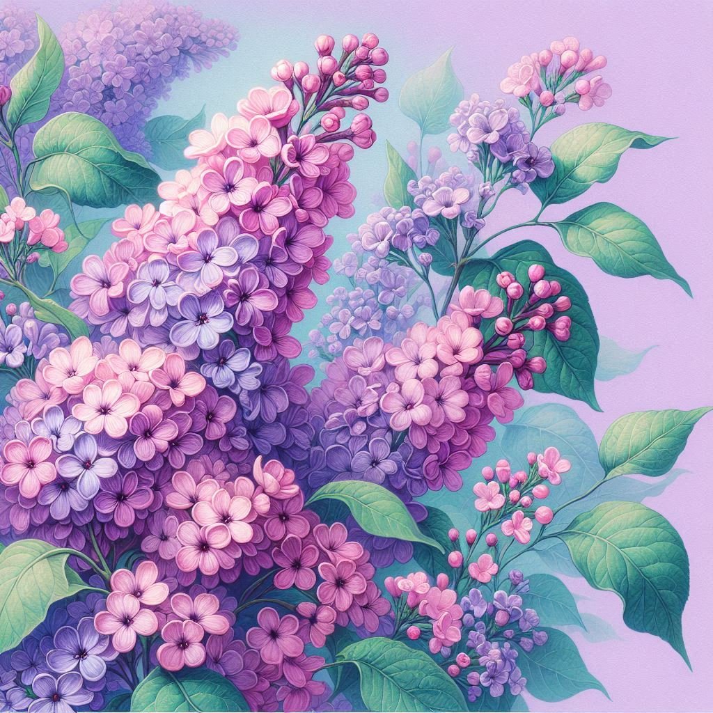 A cluster of beautifully detailed lilac flowers in full bloom, exuding a sense of freshness.