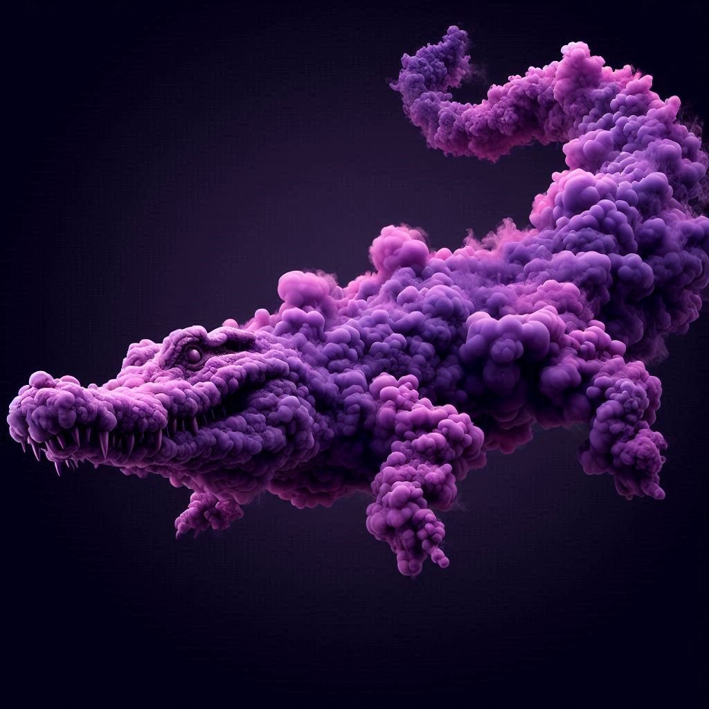 Lila füstből álló krokodil