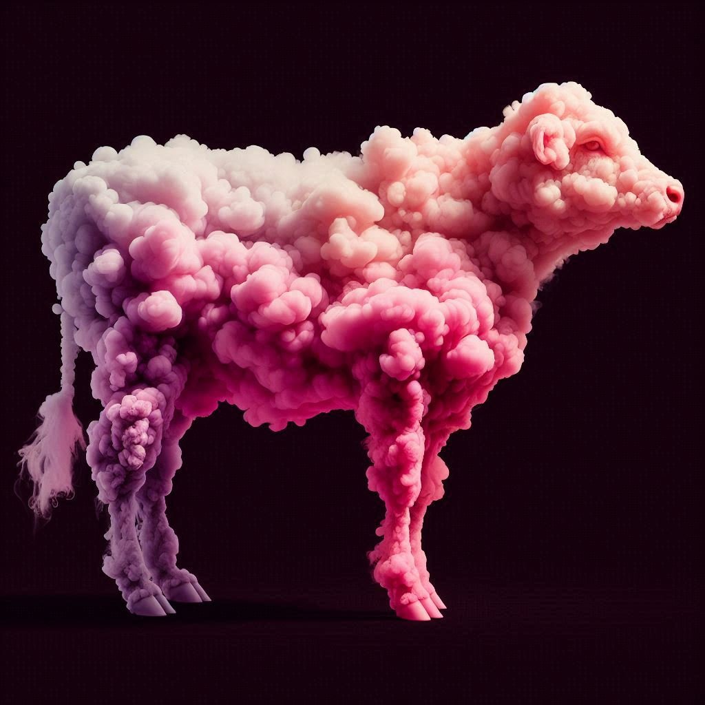 Rózsaszín füstből álló tehén képe