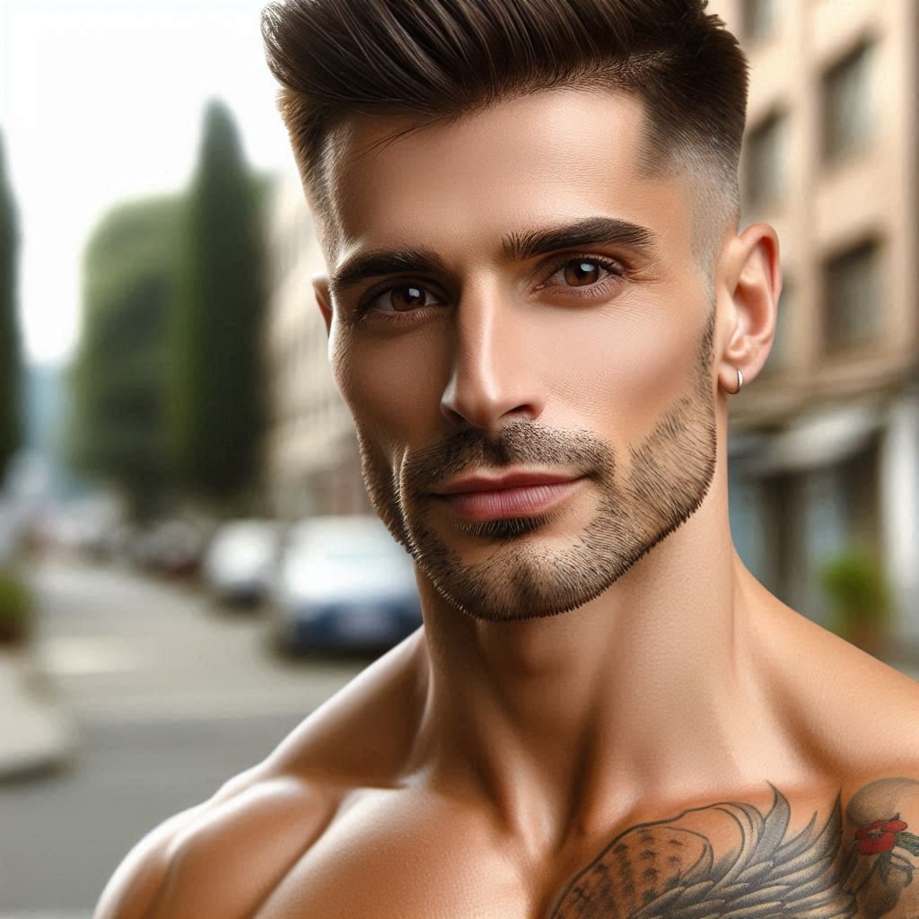 A muscular man in his thirties with a bare upper body, visible to the shoulders