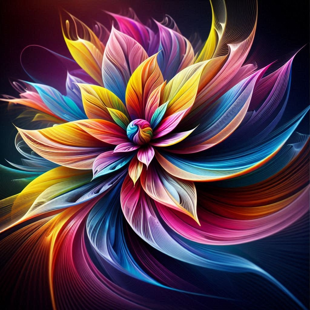 A mesmerizing flower emerges from swirling, neon-like energy patterns, blending nature with abstract beauty.