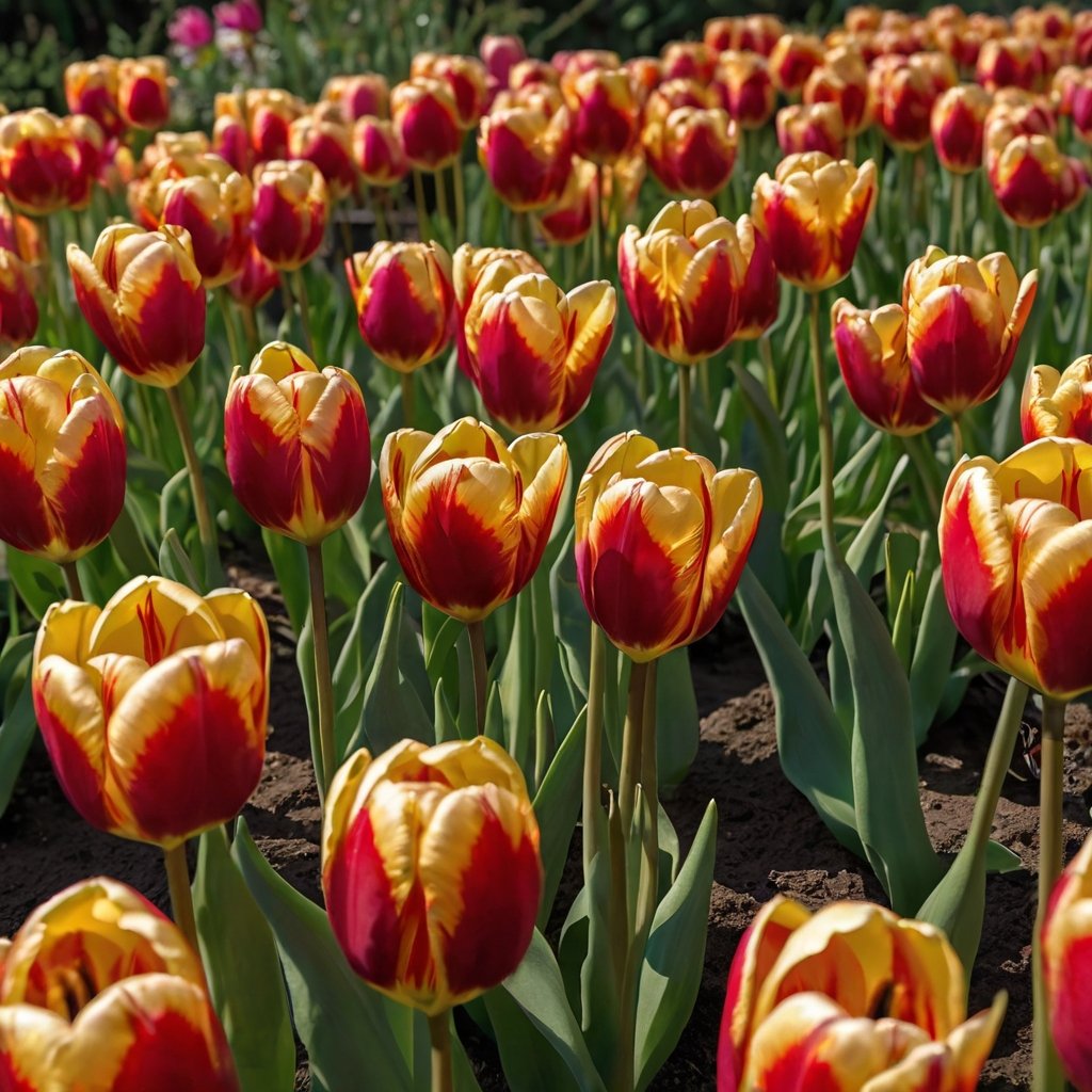 A stunning tulip in full bloom, its delicate petals open wide in a lush green garden setting.