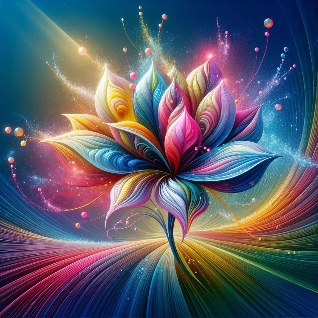 A delicate yet powerful flower crafted from vivid, flowing energy streaks, exuding an otherworldly presence.