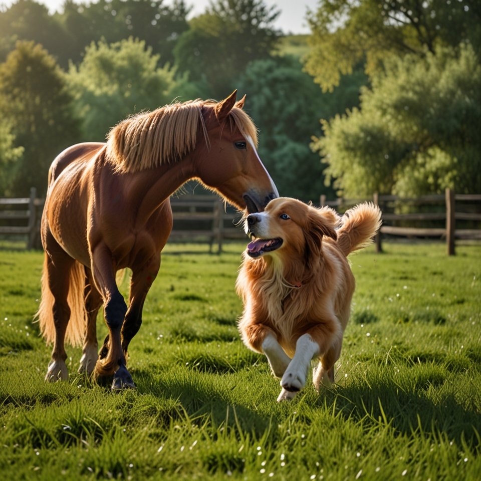 A_friendly_horse_and_a_golden_retriever