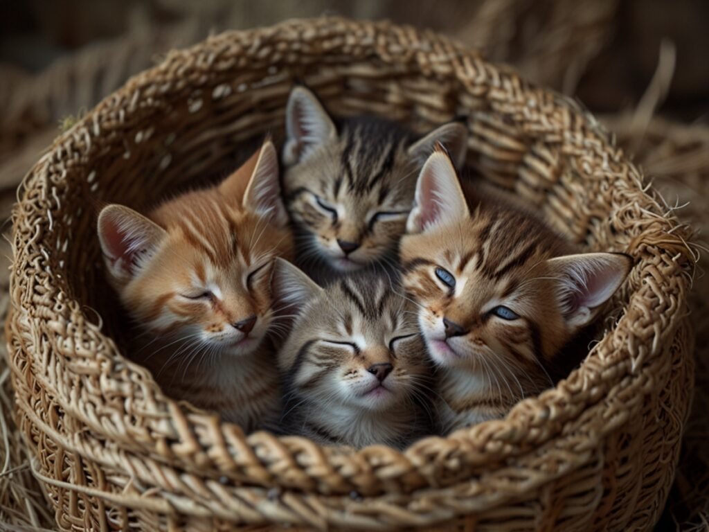 4 kitten in the baskit